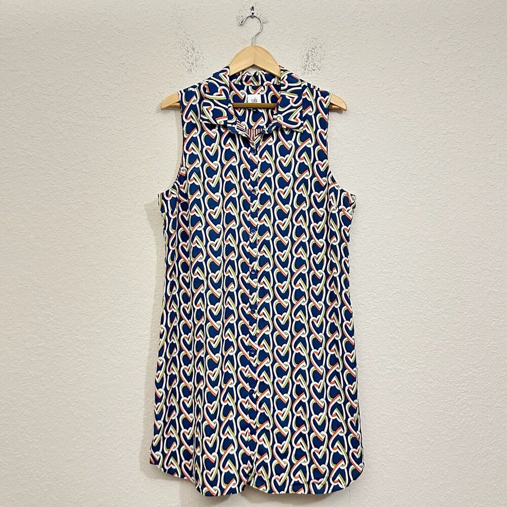 CAbi Blue and Cream Patterned Mini Dress